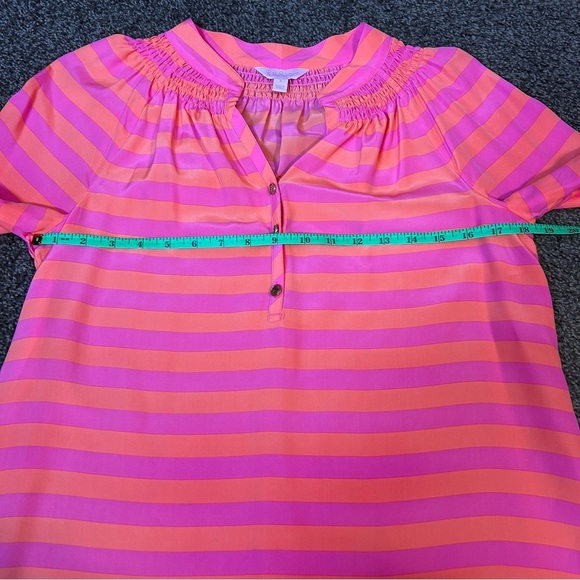 Lilly Pulitzer Pink and Orange Long Sleeve Relaxed Blouse with Mandarin Collar - Picture 4 of 7